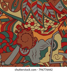 Seamless mehndi vector pattern. Hand-made ethnic illustration. Colorful doodle texture.