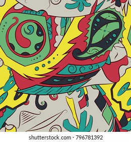 Seamless mehndi vector pattern. Hand-made ethnic illustration. Colorful doodle texture.