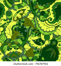 Seamless mehndi vector pattern. Hand-made ethnic illustration. Colorful doodle texture.