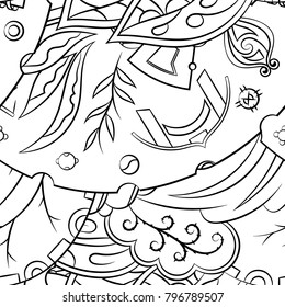 Seamless mehndi vector pattern. Hand-made illustration. Black and white binary pattern, monochrome doodle texture.