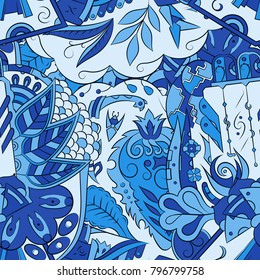 Seamless mehndi vector pattern. Hand-made ethnic illustration. Colorful doodle texture.