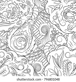 Seamless mehndi vector pattern. Hand-made illustration. Black and white binary pattern, monochrome doodle texture.