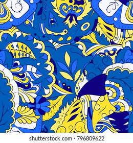 Seamless mehndi vector pattern. Hand-made ethnic illustration. Colorful doodle texture.