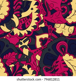 Seamless mehndi vector pattern. Hand-made ethnic illustration. Colorful doodle texture.