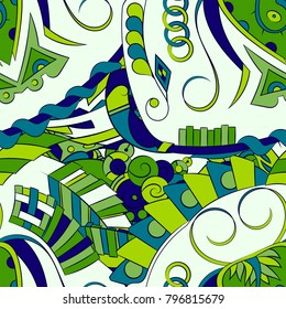 Seamless mehndi vector pattern. Hand-made ethnic illustration. Colorful doodle texture.