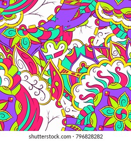 Seamless mehndi vector pattern. Hand-made ethnic illustration. Colorful doodle texture.