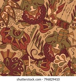 Seamless mehndi vector pattern. Hand-made ethnic illustration. Colorful doodle texture.