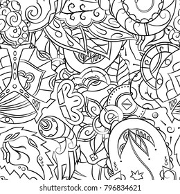 Seamless mehndi vector pattern. Hand-made illustration. Black and white binary pattern, monochrome doodle texture.