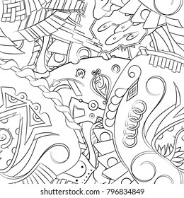 Seamless mehndi vector pattern. Hand-made illustration. Black and white binary pattern, monochrome doodle texture.