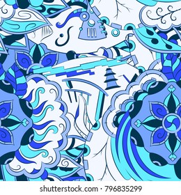 Seamless mehndi vector pattern. Hand-made ethnic illustration. Colorful doodle texture.