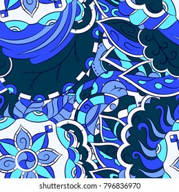 Seamless mehndi vector pattern. Hand-made ethnic illustration. Colorful doodle texture.