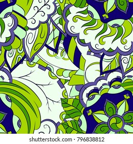 Seamless mehndi vector pattern. Hand-made ethnic illustration. Colorful doodle texture.
