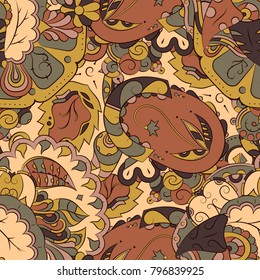 Seamless mehndi vector pattern. Hand-made ethnic illustration. Colorful doodle texture.