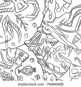 Seamless mehndi vector pattern. Hand-made illustration. Black and white binary pattern, monochrome doodle texture.