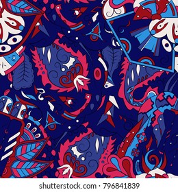 Seamless mehndi vector pattern. Hand-made ethnic illustration. Colorful doodle texture.