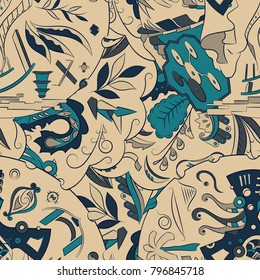 Seamless mehndi vector pattern. Hand-made ethnic illustration. Colorful doodle texture.