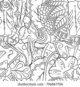 Seamless mehndi vector pattern. Hand-made illustration. Black and white binary pattern, monochrome doodle texture.