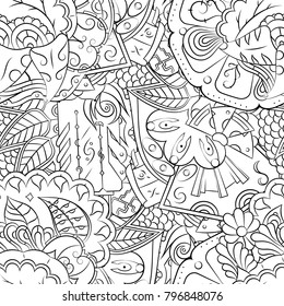 Seamless mehndi vector pattern. Hand-made illustration. Black and white binary pattern, monochrome doodle texture.