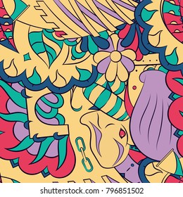Seamless mehndi vector pattern. Hand-made ethnic illustration. Colorful doodle texture.