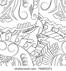 Seamless mehndi vector pattern. Hand-made illustration. Black and white binary pattern, monochrome doodle texture.