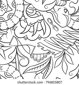 Seamless mehndi vector pattern. Hand-made illustration. Black and white binary pattern, monochrome doodle texture.