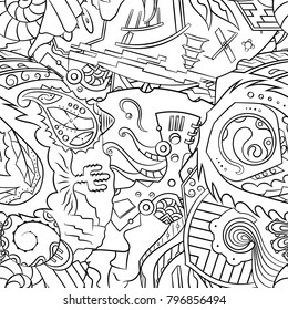 Seamless mehndi vector pattern. Hand-made illustration. Black and white binary pattern, monochrome doodle texture.