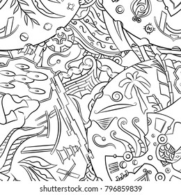 Seamless mehndi vector pattern. Hand-made illustration. Black and white binary pattern, monochrome doodle texture.