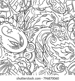 Seamless mehndi vector pattern. Hand-made illustration. Black and white binary pattern, monochrome doodle texture.