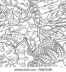 Seamless mehndi vector pattern. Hand-made illustration. Black and white binary pattern, monochrome doodle texture.