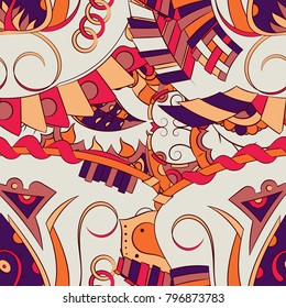 Seamless mehndi vector pattern. Hand-made ethnic illustration. Colorful doodle texture.