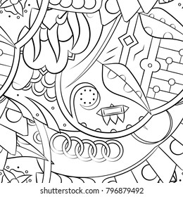 Seamless mehndi vector pattern. Hand-made illustration. Black and white binary pattern, monochrome doodle texture.