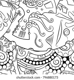 Seamless mehndi vector pattern. Hand-made illustration. Black and white binary pattern, monochrome doodle texture.