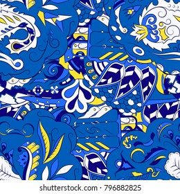 Seamless mehndi vector pattern. Hand-made ethnic illustration. Colorful doodle texture.