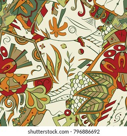 Seamless mehndi vector pattern. Hand-made ethnic illustration. Colorful doodle texture.