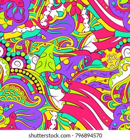 Seamless mehndi vector pattern. Hand-made ethnic illustration. Colorful doodle texture.