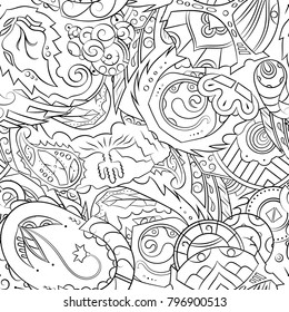 Seamless mehndi vector pattern. Hand-made illustration. Black and white binary pattern, monochrome doodle texture.