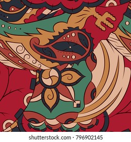Seamless mehndi vector pattern. Hand-made ethnic illustration. Colorful doodle texture.