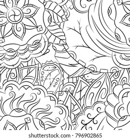 Seamless mehndi vector pattern. Hand-made illustration. Black and white binary pattern, monochrome doodle texture.