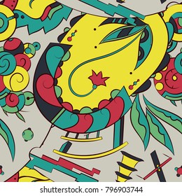 Seamless mehndi vector pattern. Hand-made ethnic illustration. Colorful doodle texture.