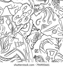 Seamless mehndi vector pattern. Hand-made illustration. Black and white binary pattern, monochrome doodle texture.