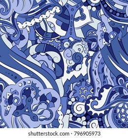 Seamless mehndi vector pattern. Hand-made ethnic illustration. Colorful doodle texture.