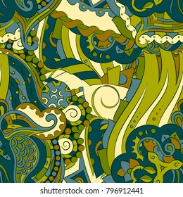 Seamless mehndi vector pattern. Hand-made ethnic illustration. Colorful doodle texture.