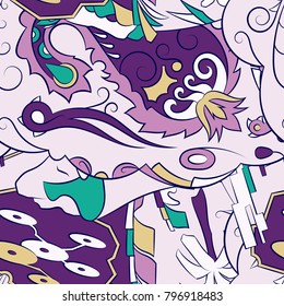 Seamless mehndi vector pattern. Hand-made ethnic illustration. Colorful doodle texture.