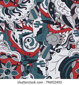 Seamless mehndi vector pattern. Hand-made ethnic illustration. Colorful doodle texture.
