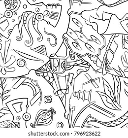 Seamless mehndi vector pattern. Hand-made illustration. Black and white binary pattern, monochrome doodle texture.