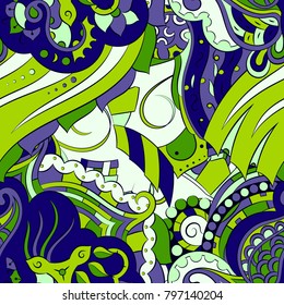 Seamless mehndi vector pattern. Hand-made ethnic illustration. Colorful doodle texture.