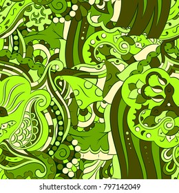 Seamless mehndi vector pattern. Hand-made ethnic illustration. Colorful doodle texture.