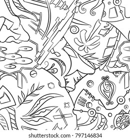 Seamless mehndi vector pattern. Hand-made illustration. Black and white binary pattern, monochrome doodle texture.