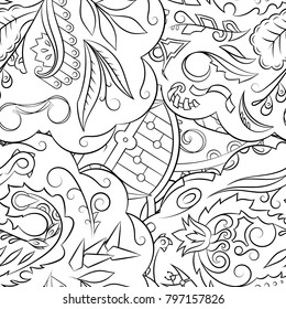 Seamless mehndi vector pattern. Hand-made illustration. Black and white binary pattern, monochrome doodle texture.