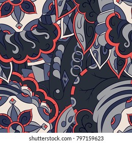 Seamless mehndi vector pattern. Hand-made ethnic illustration. Colorful doodle texture.